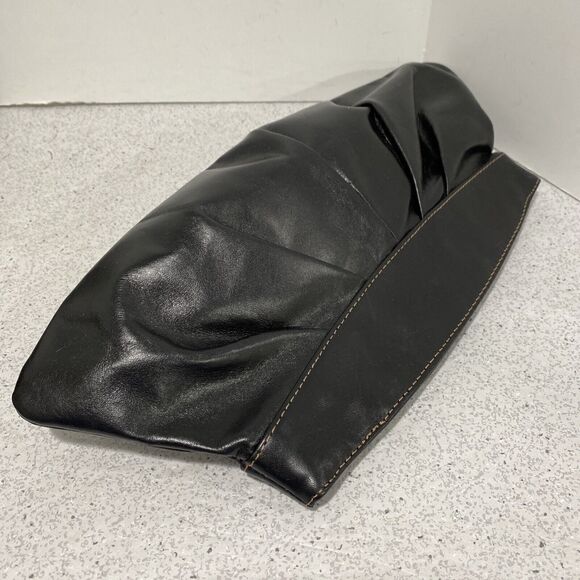 Vintage Y2K Fossil Black Leather Clutch Purse Metal Frame Satin Lining Topstitch - Picture 4 of 10